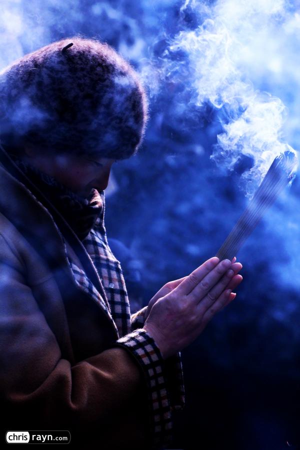 Light falling through incense smoke, a mystic atmosphere
