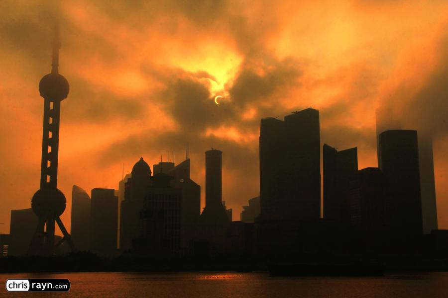 Solar Eclipse in Shanghai during Sunrise
